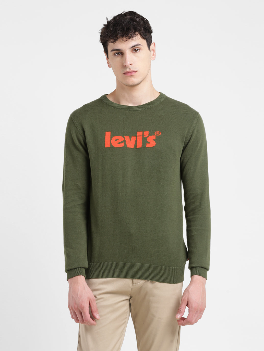 Men's Brand Logo Green Crew Neck Sweater