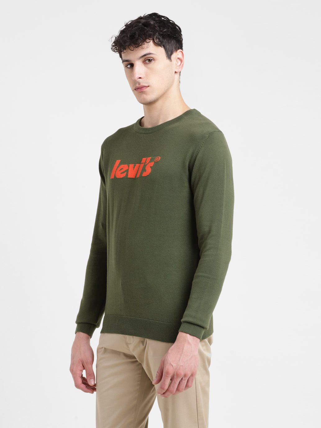 Men's Brand Logo Green Crew Neck Sweater