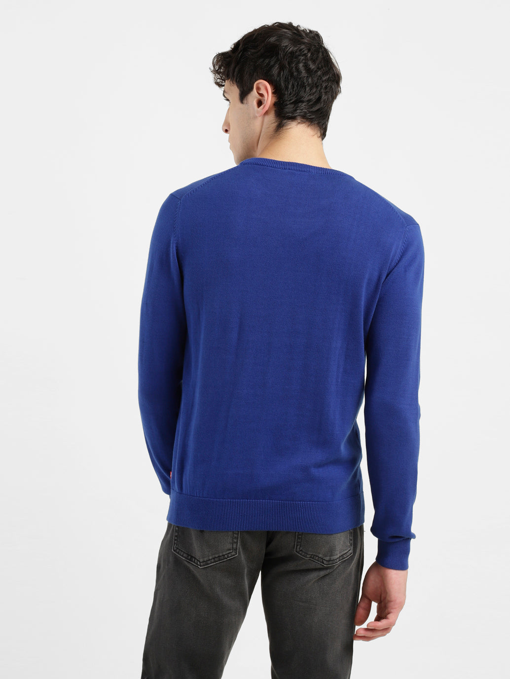 Men's Brand Logo Blue Crew Neck Sweater