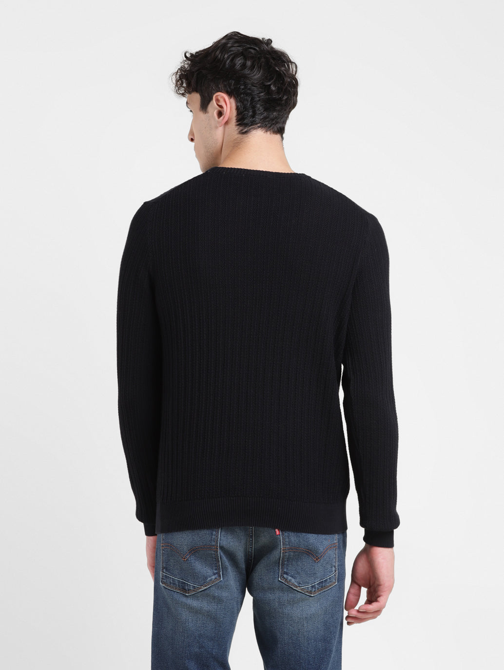 Men's Solid Black Crew Neck Sweater