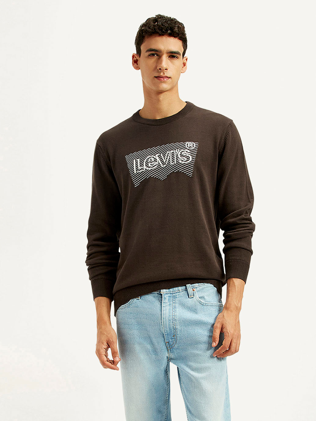Men's Graphic Print Brown Round Neck Sweatshirt - Styleshot View