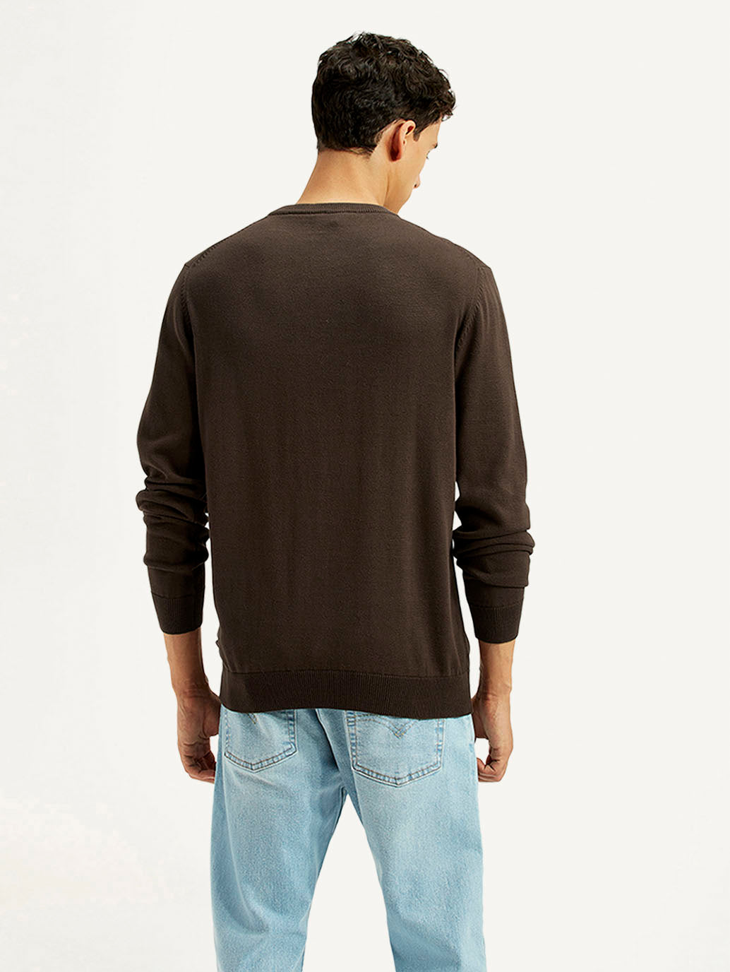 Men's Graphic Print Brown Round Neck Sweatshirt - Back View
