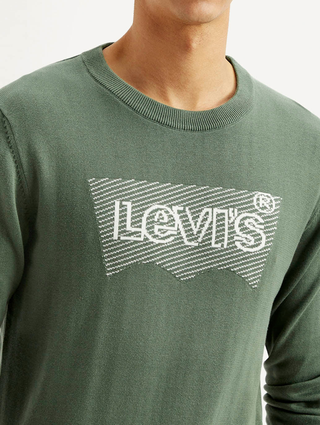 Men's Brand Logo Sage Crew Neck Sweater - Detail View