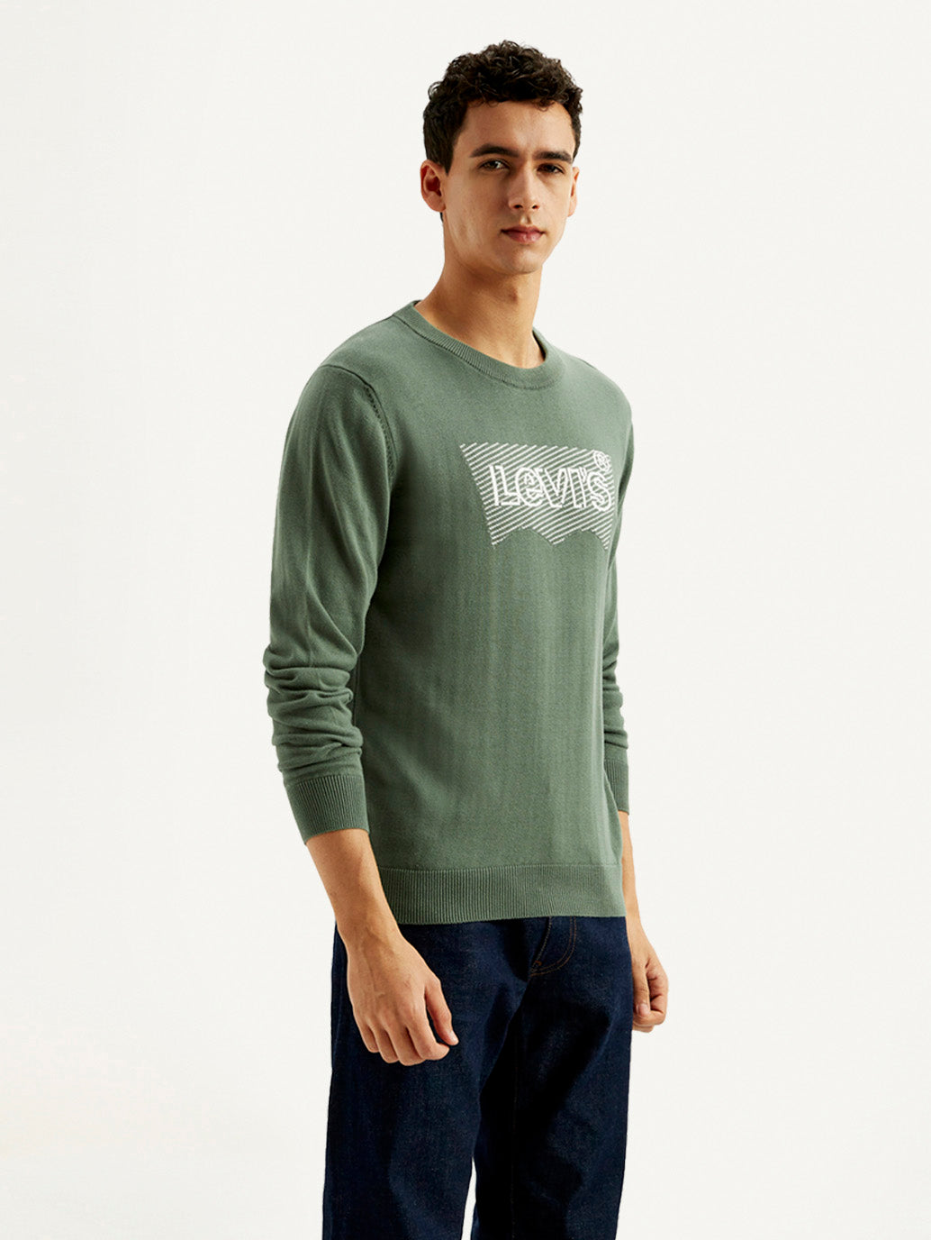 Men's Brand Logo Sage Crew Neck Sweater - Side View