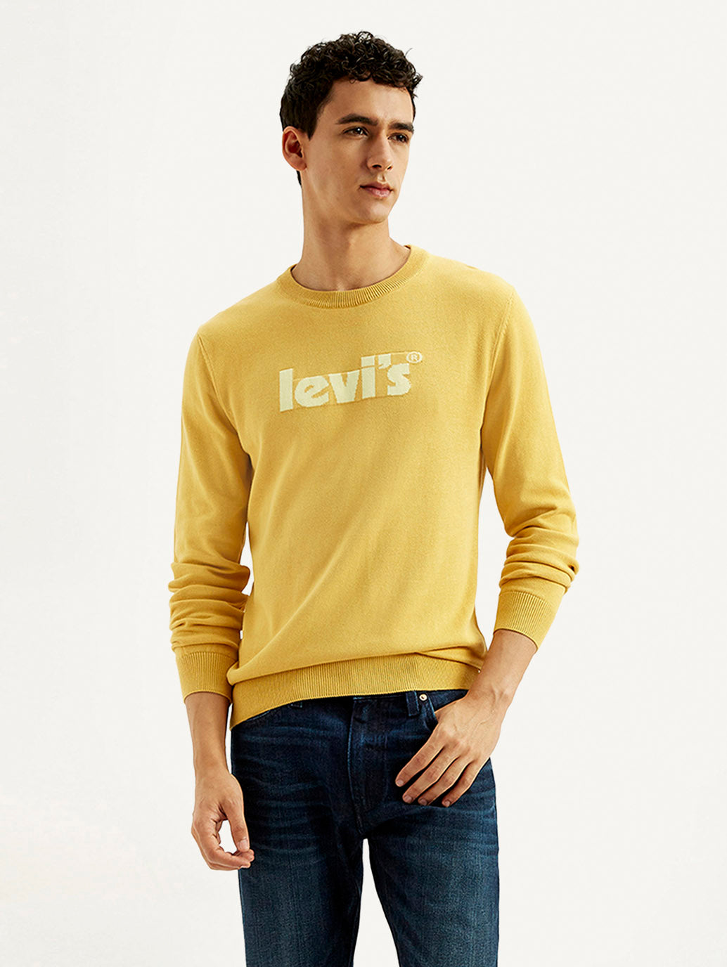 Men's Brand Logo Yellow Crew Neck Sweater - 20Styleshot View