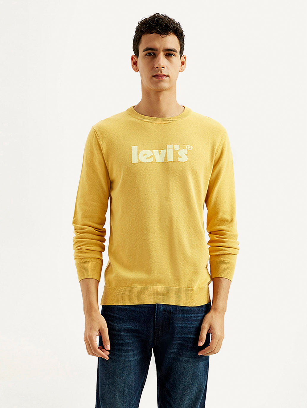 Men's Brand Logo Yellow Crew Neck Sweater - 20Front View