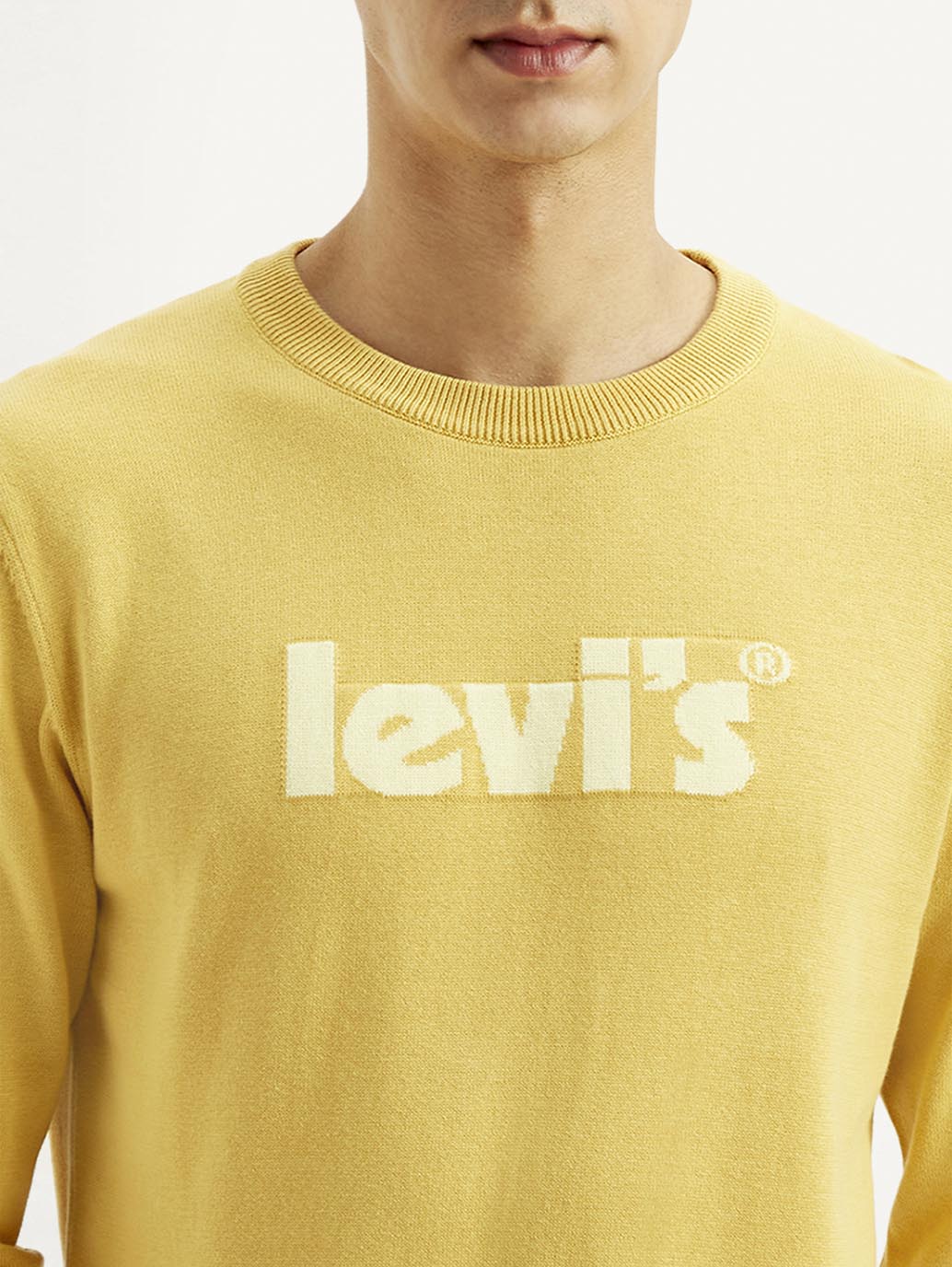 Men's Brand Logo Yellow Crew Neck Sweater - Detail View