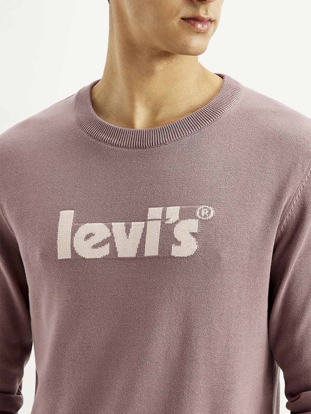Men's Brand Logo Mauve Crew Neck Sweater - Detail View