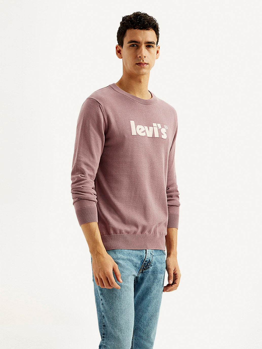 Men's Brand Logo Mauve Crew Neck Sweater - Side View