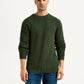 Men's Jacquard Dark Green Crew Neck Sweater - Front View