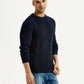 Men's Jacquard Navy Crew Neck Sweater - Side View