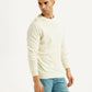 Men's Solid Cream Crew Neck Sweater - Side View