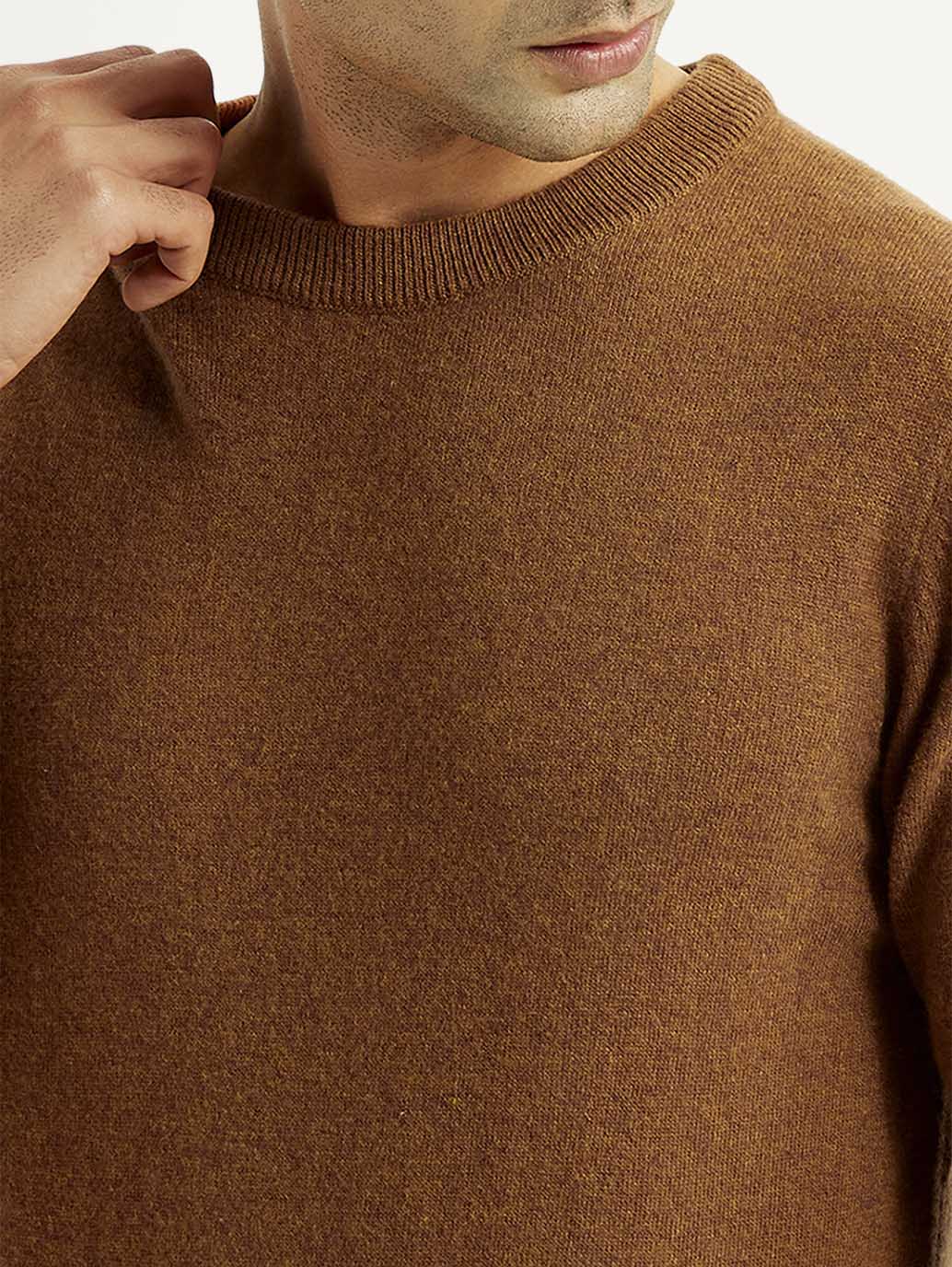 Men's Solid Crew Neck Sweater - Detail View