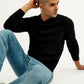 Men's Solid Black Crew Neck Sweater - Elevated View