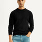 Men's Solid Black Crew Neck Sweater - Styleshot View