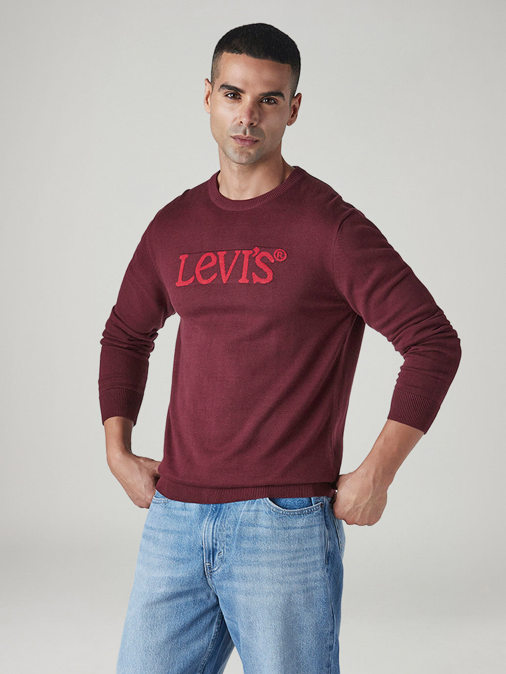 Men's Brand Logo Crew Neck Jersey Sweatshirt