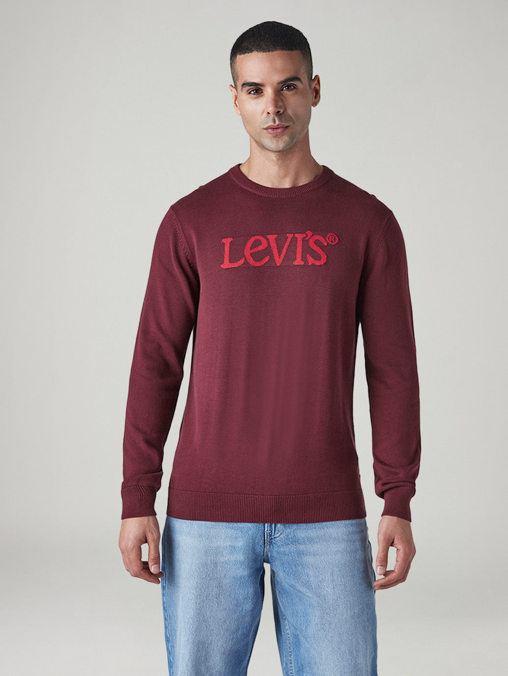 Men's Brand Logo Crew Neck Jersey Sweatshirt - Front View