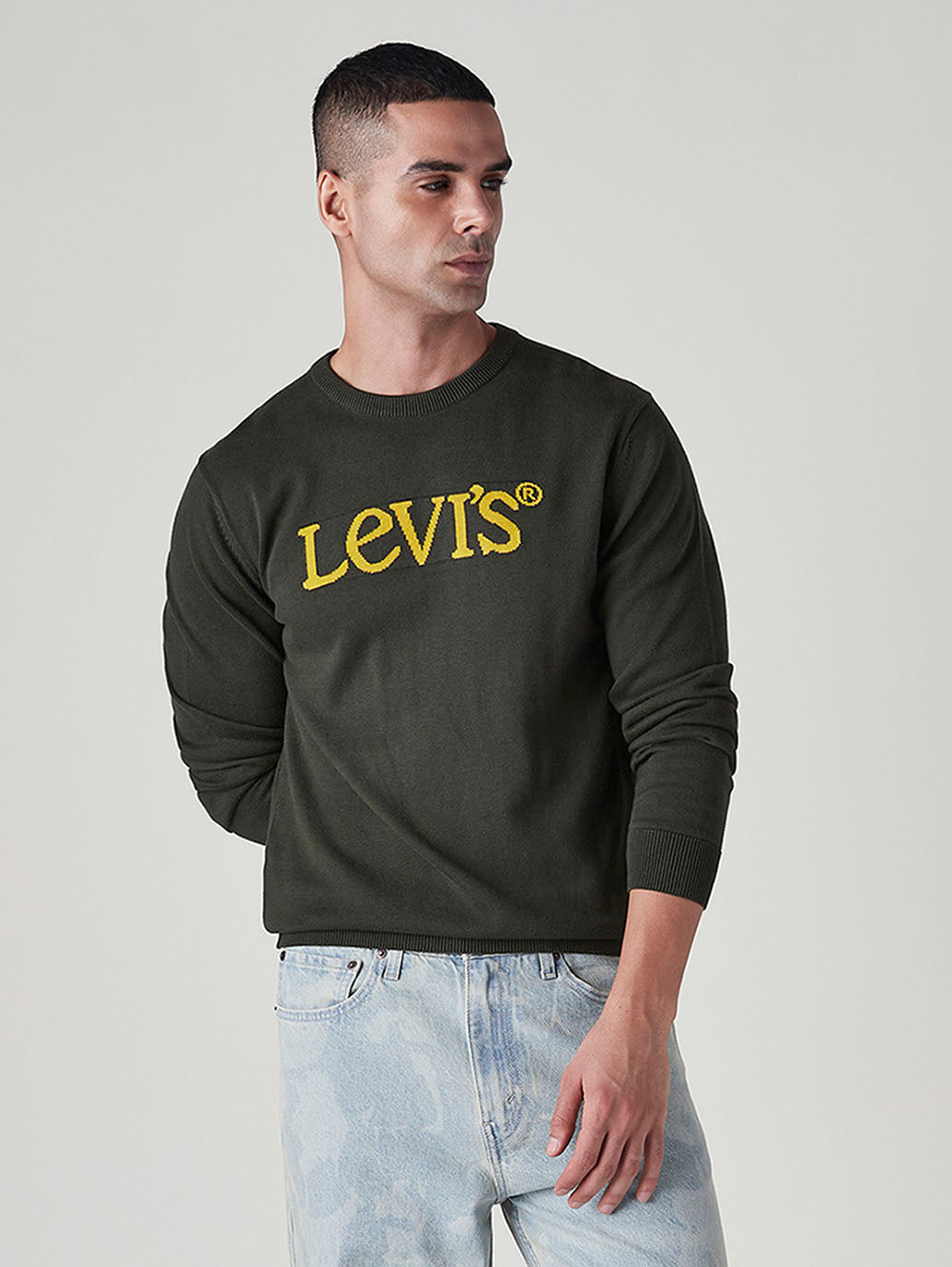 Men's Brand Logo Crew Neck Jersey Sweatshirt - Styleshot View