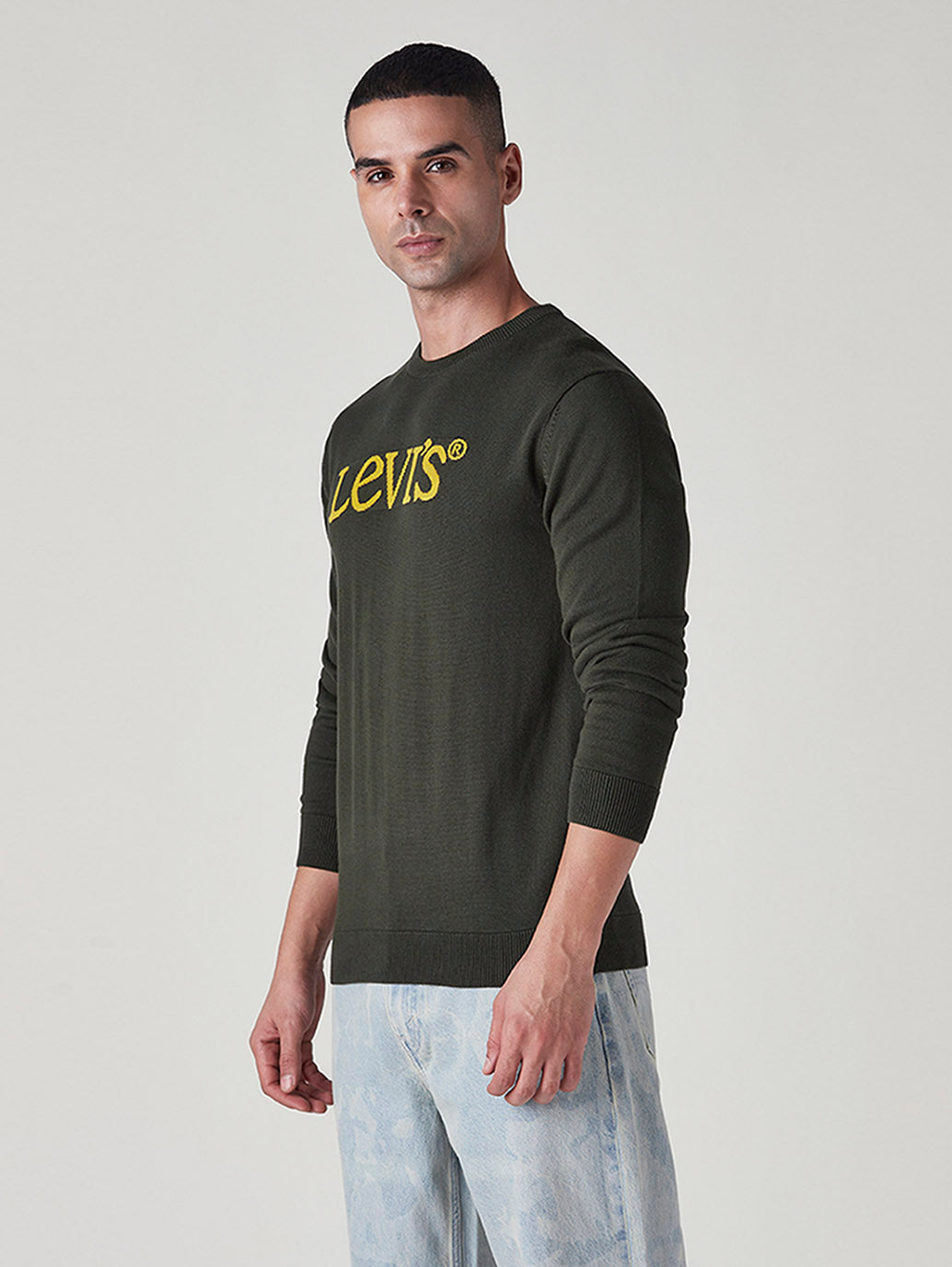 Men's Brand Logo Crew Neck Jersey Sweatshirt - Side View