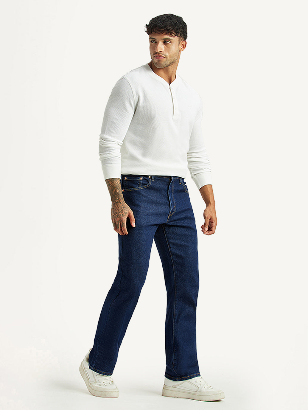 Men's 517 Dark Blue Bootcut Mid Rise Jeans - Side View