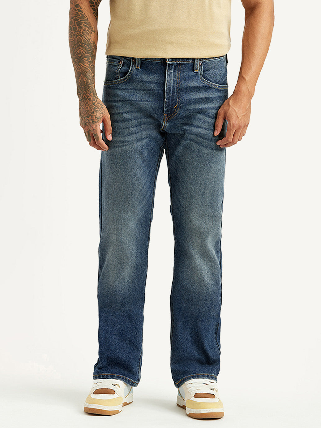 Men's Tinted 517 Blue Bootcut Mid Rise Jeans - Front View