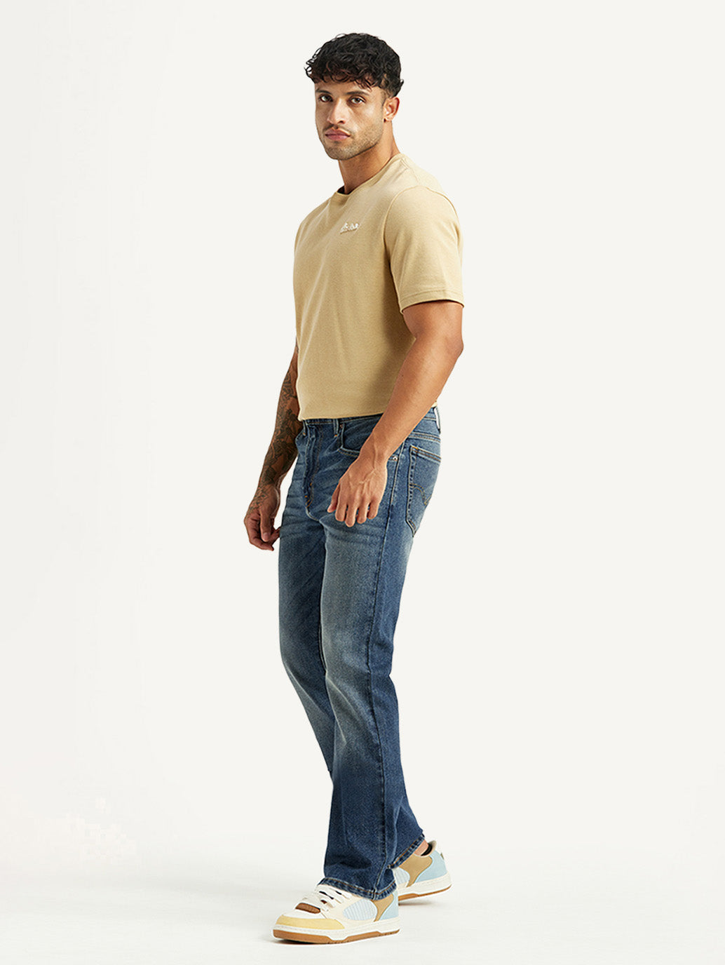 Men's Tinted 517 Blue Bootcut Mid Rise Jeans - Side View