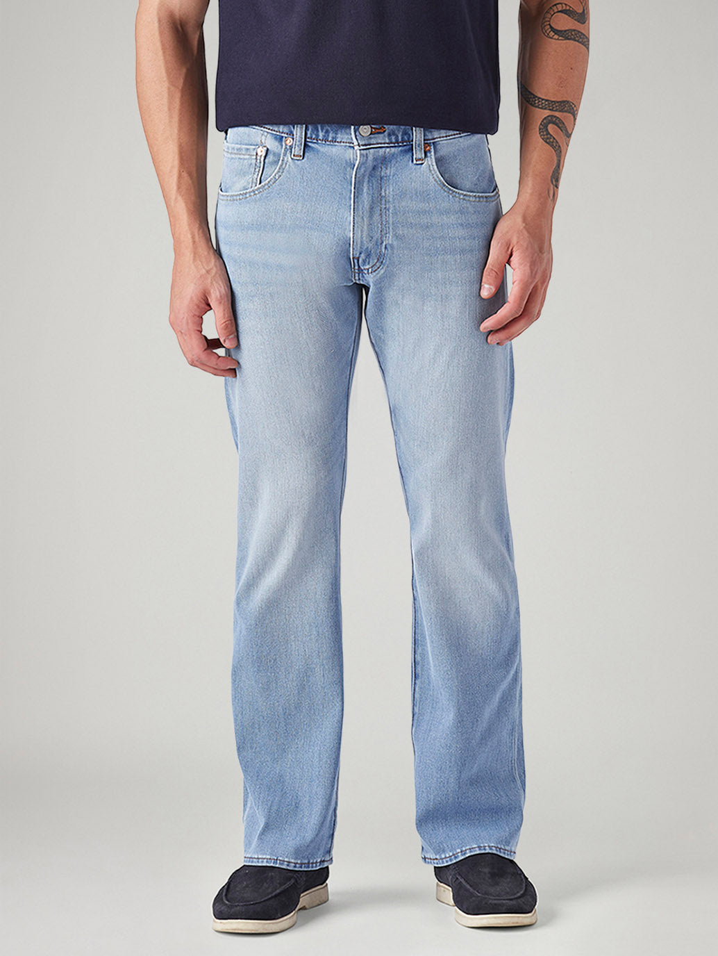 Men's 517 Light Blue Bootcut Fit Mid Rise Hyper Stretch Jeans - Front View