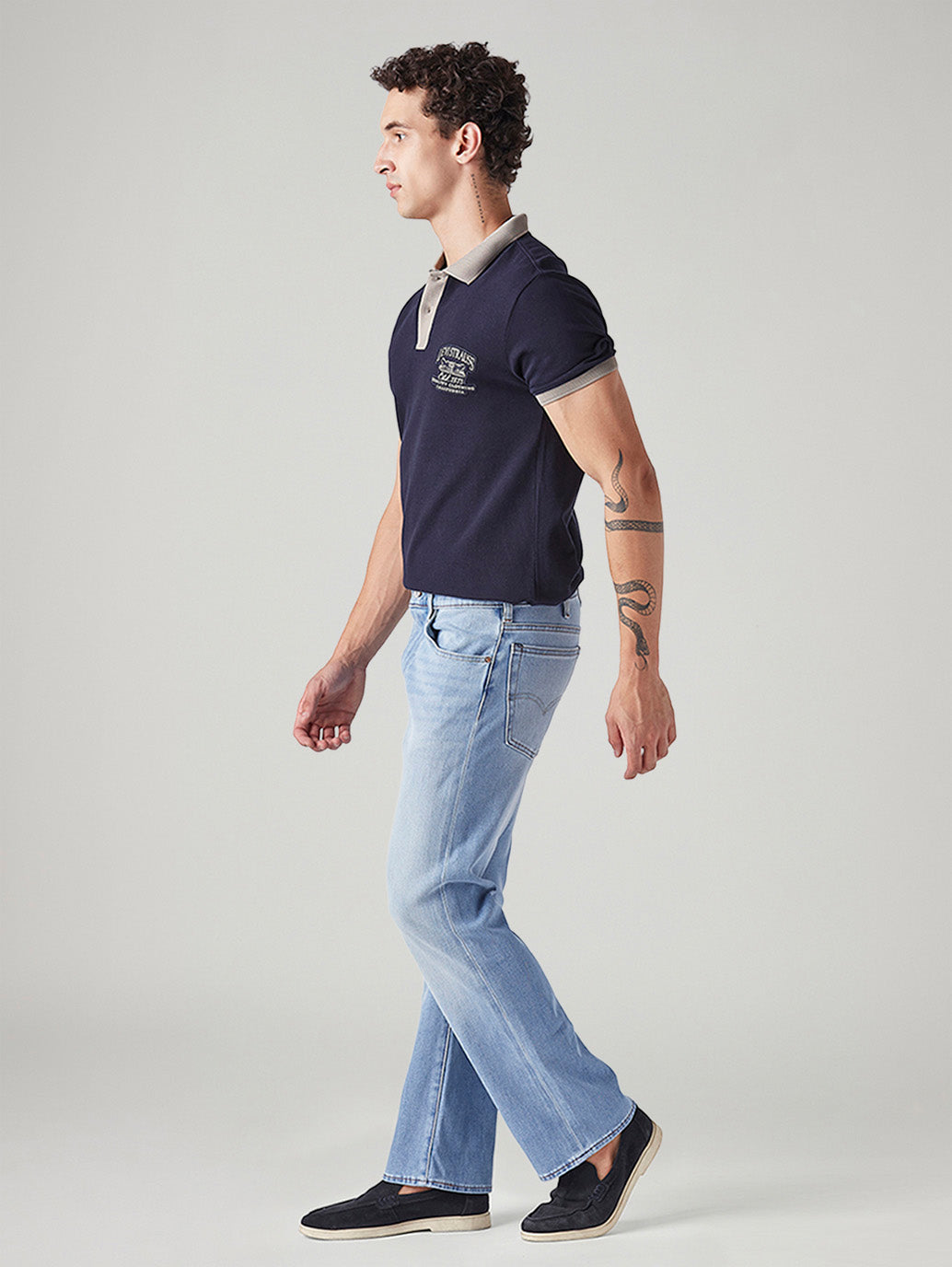 Men's 517 Light Blue Bootcut Fit Mid Rise Hyper Stretch Jeans - Side View