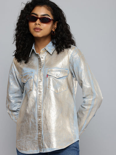 Women's Printed Regular Fit Denim Shirt