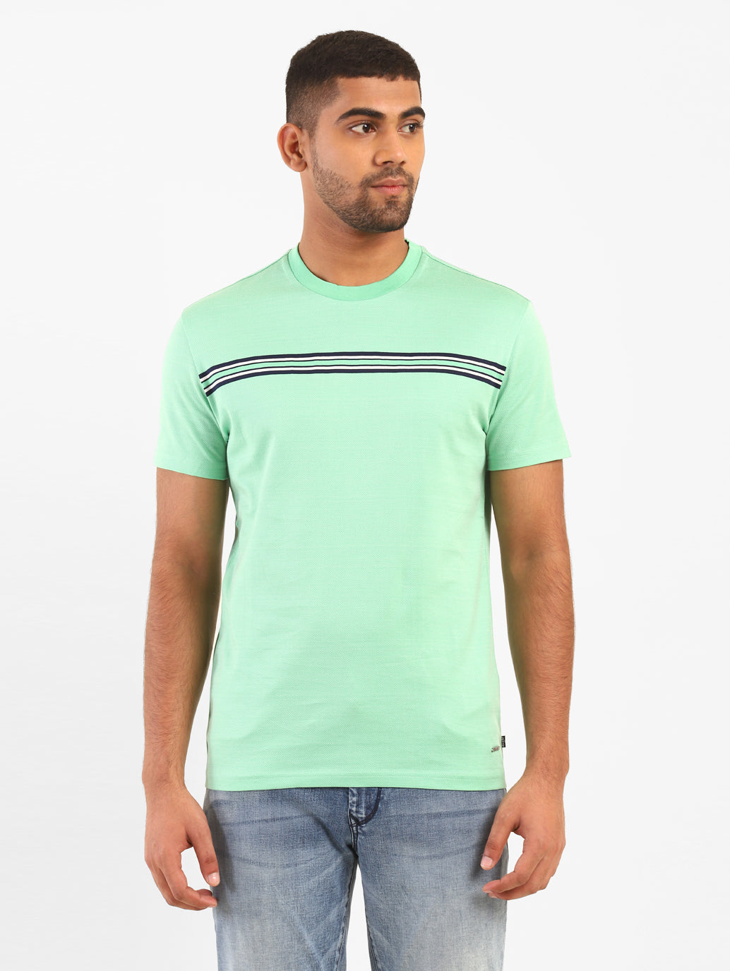 Men's Mint Green Self Design Crew Neck T-shirt