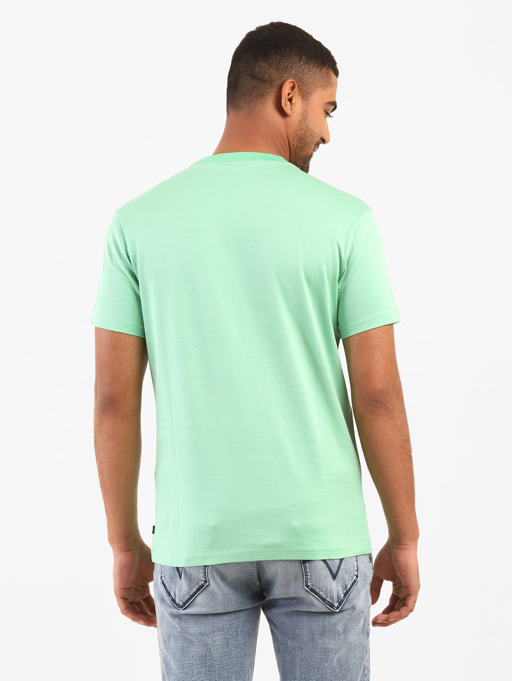 Men's Mint Green Self Design Crew Neck T-shirt