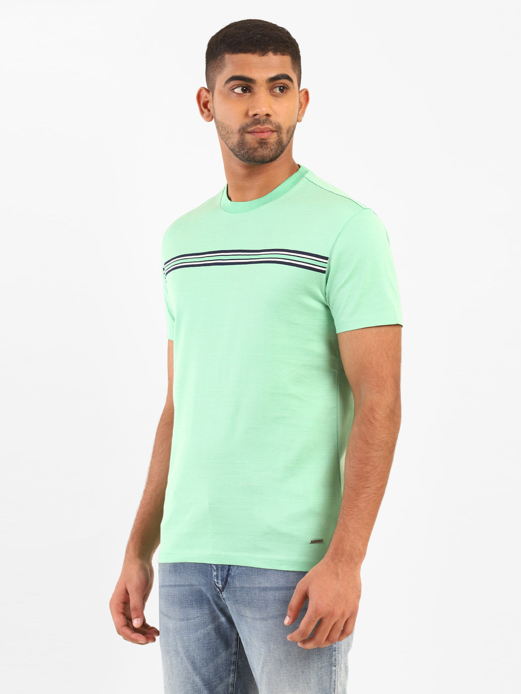 Men's Mint Green Self Design Crew Neck T-shirt