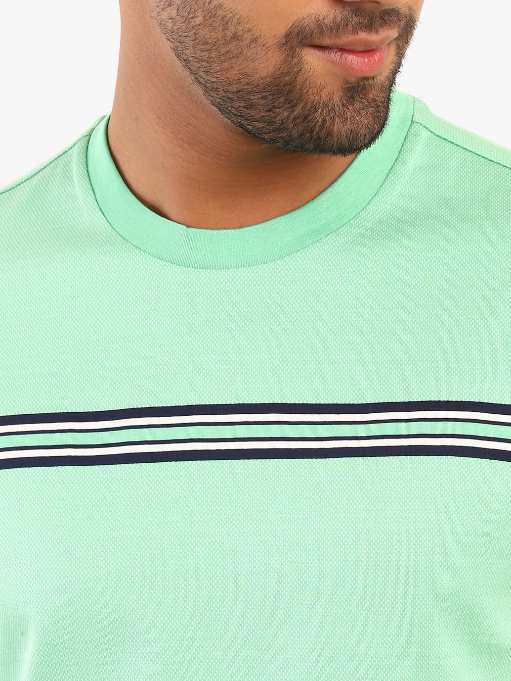 Men's Mint Green Self Design Crew Neck T-shirt