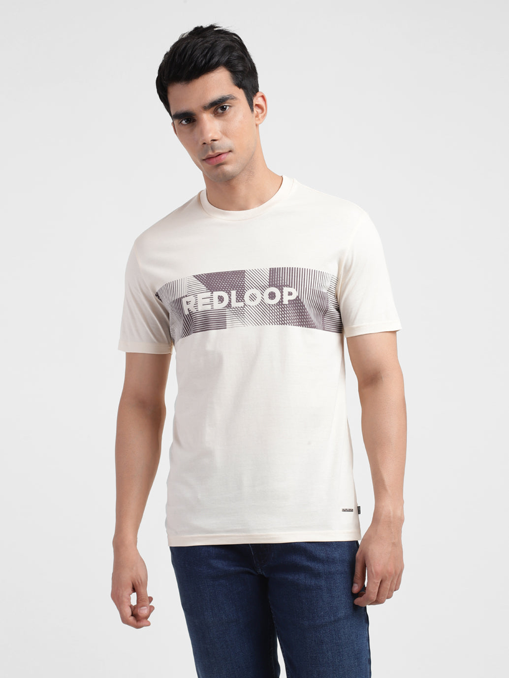 Men's Beige Typography Redloop Crew Neck T-Shirt