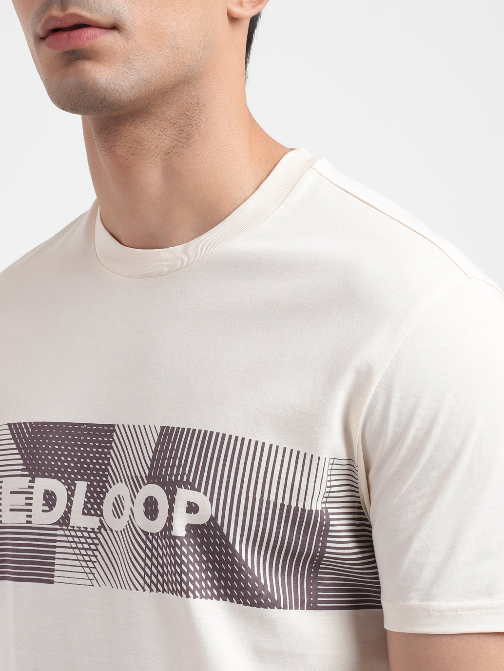 Men's Beige Typography Redloop Crew Neck T-Shirt