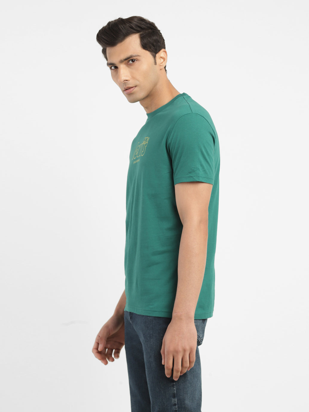 Men's Green Brand Logo Printed Crew Neck T-Shirt