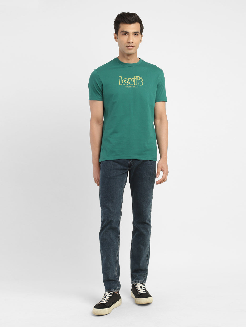 Men's Green Brand Logo Printed Crew Neck T-Shirt