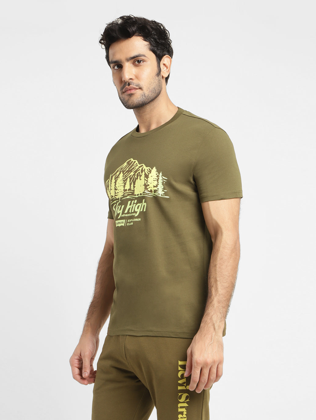 Men's Graphic Print Slim Fit T-shirt Olive