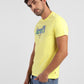 Men's Yellow  Brand Logo Printed Crew Neck T-Shirt