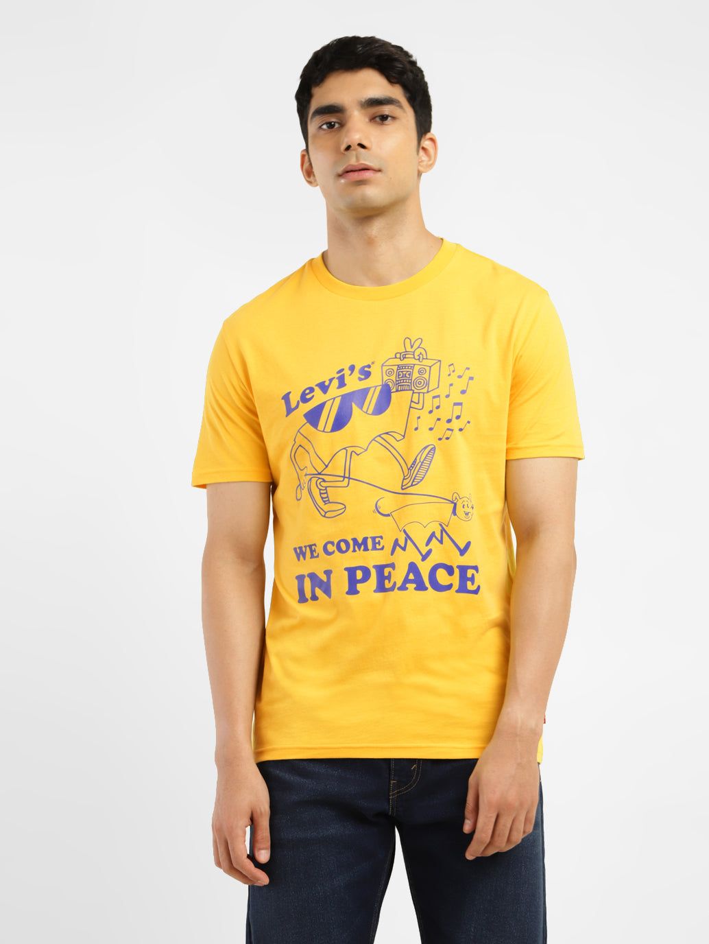 Men's Graphic Print Slim Fit T-shirt Yellow