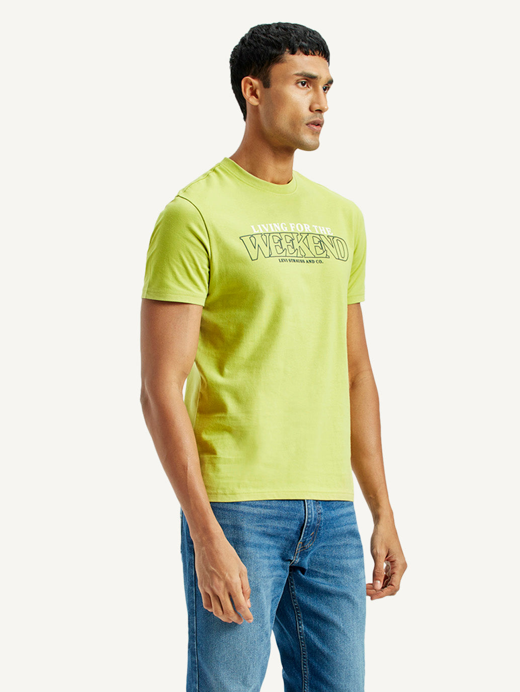 Men's Typographic Print Slim Fit T-Shirt - Side View
