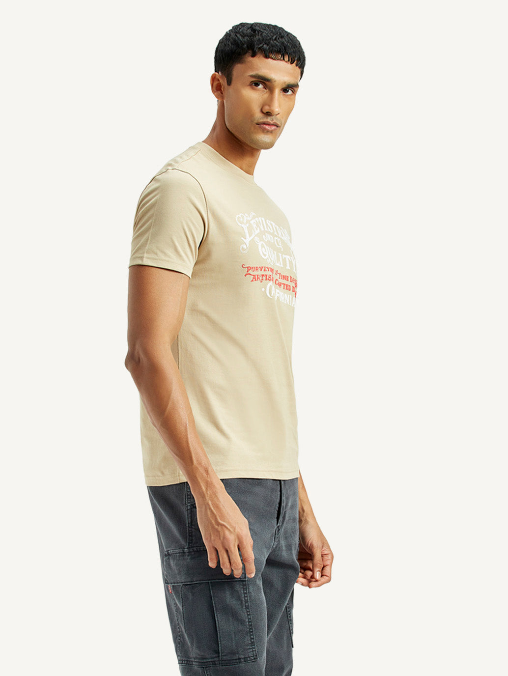 Men's Typographic Print Slim Fit T-Shirt - Side View
