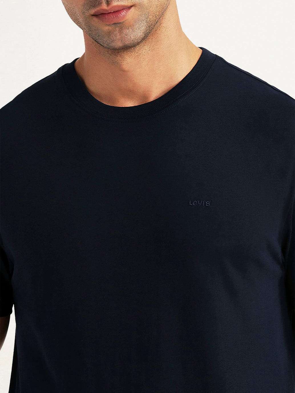 Men's Solid Navy Slim Fit T-shirt - Detail View