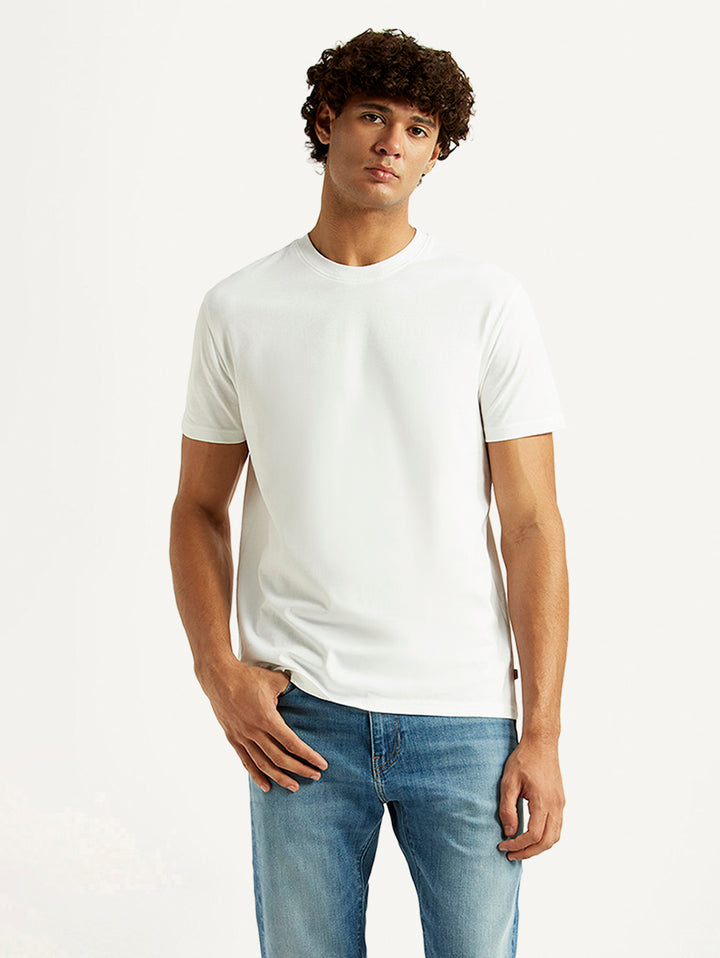 Men's Solid White Slim Fit T-shirt