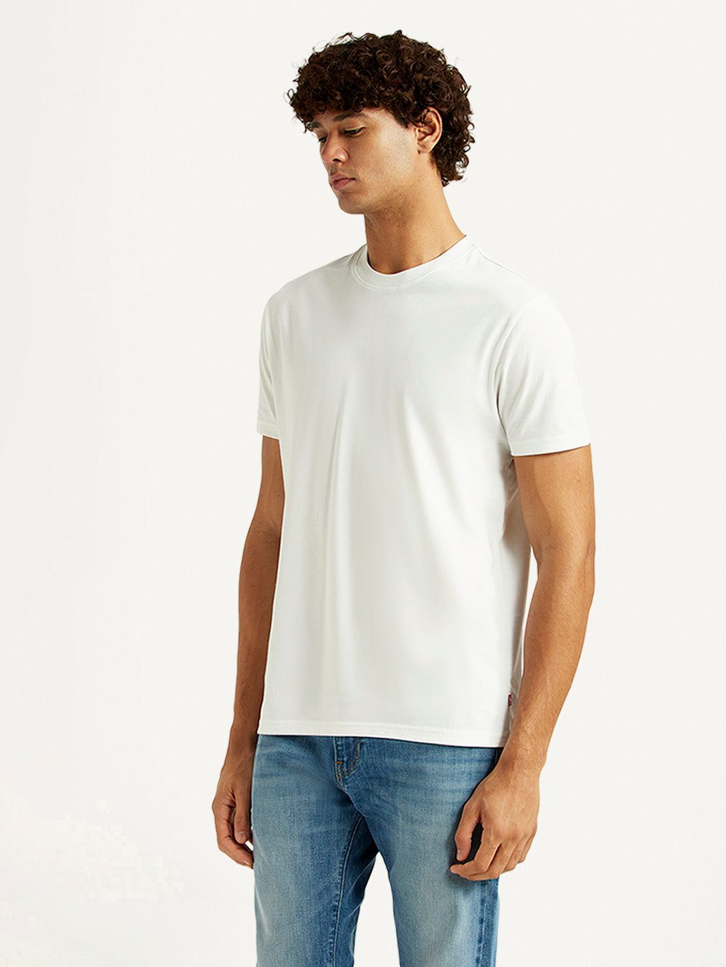 Men's Solid White Slim Fit T-shirt - Side View