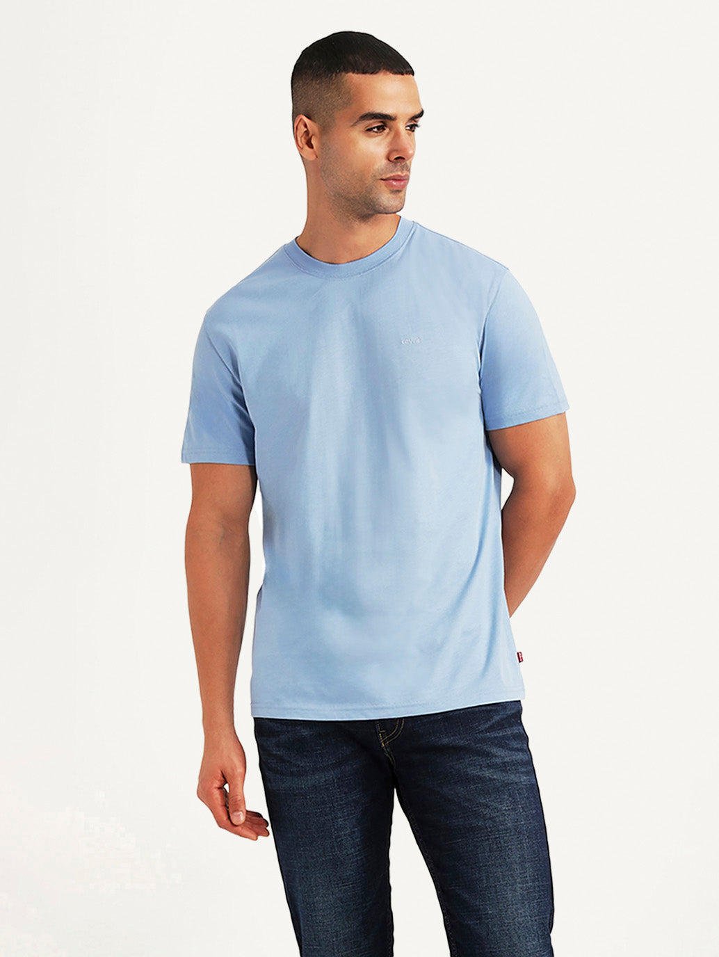 Men's Solid Light Blue Slim Fit T-shirt - Styleshot View