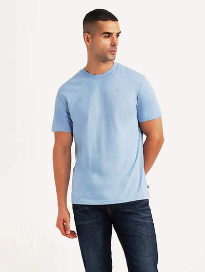 Men's Solid Light Blue Slim Fit T-shirt