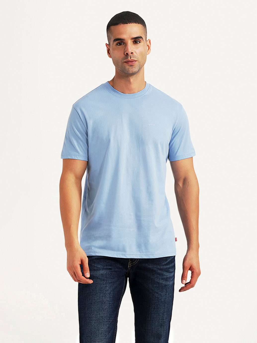 Men's Solid Light Blue Slim Fit T-shirt - Front View