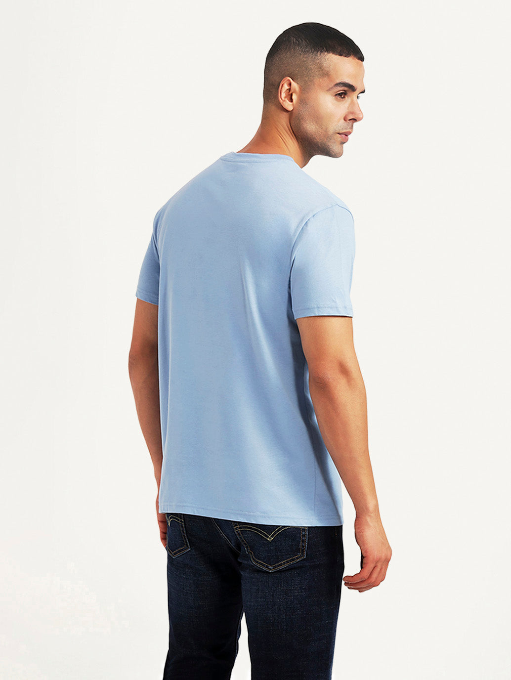 Men's Solid Light Blue Slim Fit T-shirt - Back View