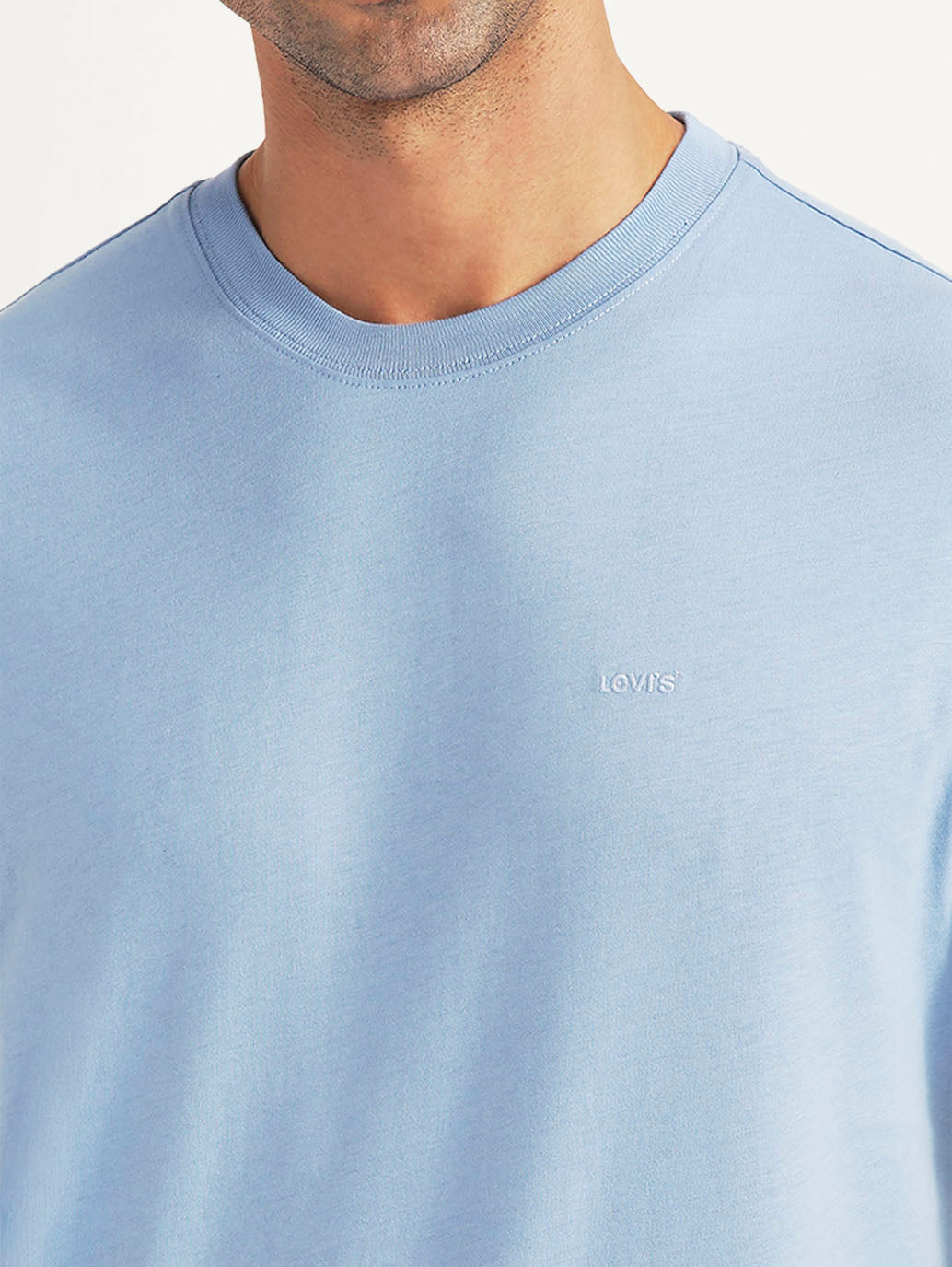 Men's Solid Light Blue Slim Fit T-shirt - Detail View